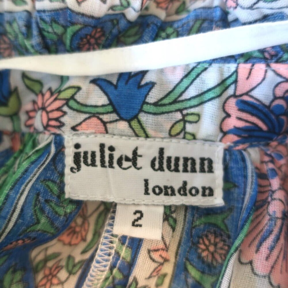 Juliet Dunn Blouson Tie-Waist Mini Dress White Rose Border Print Cotton Size 2 - Picture 5 of 7